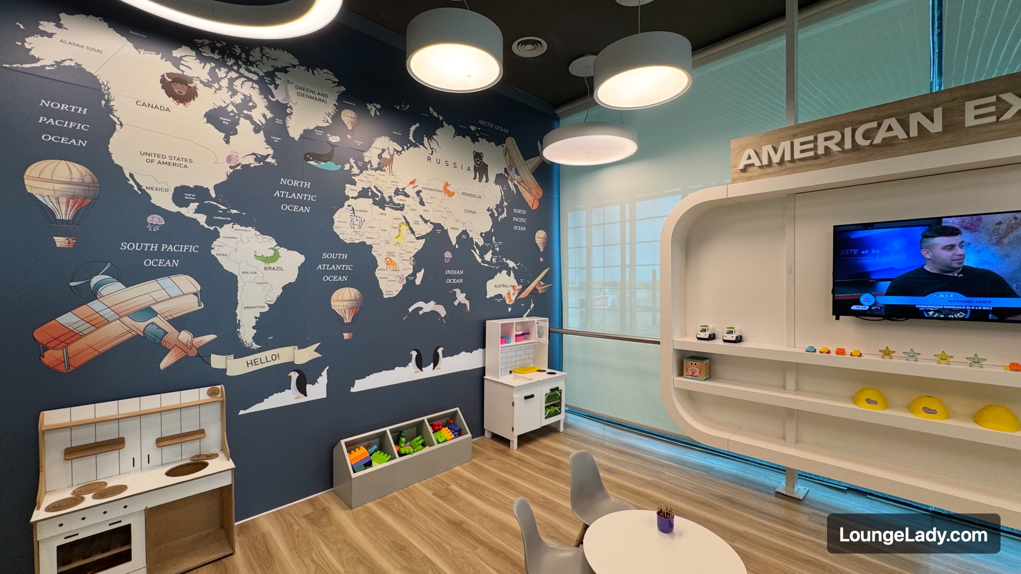 Toys and child-sized furniture in the play area