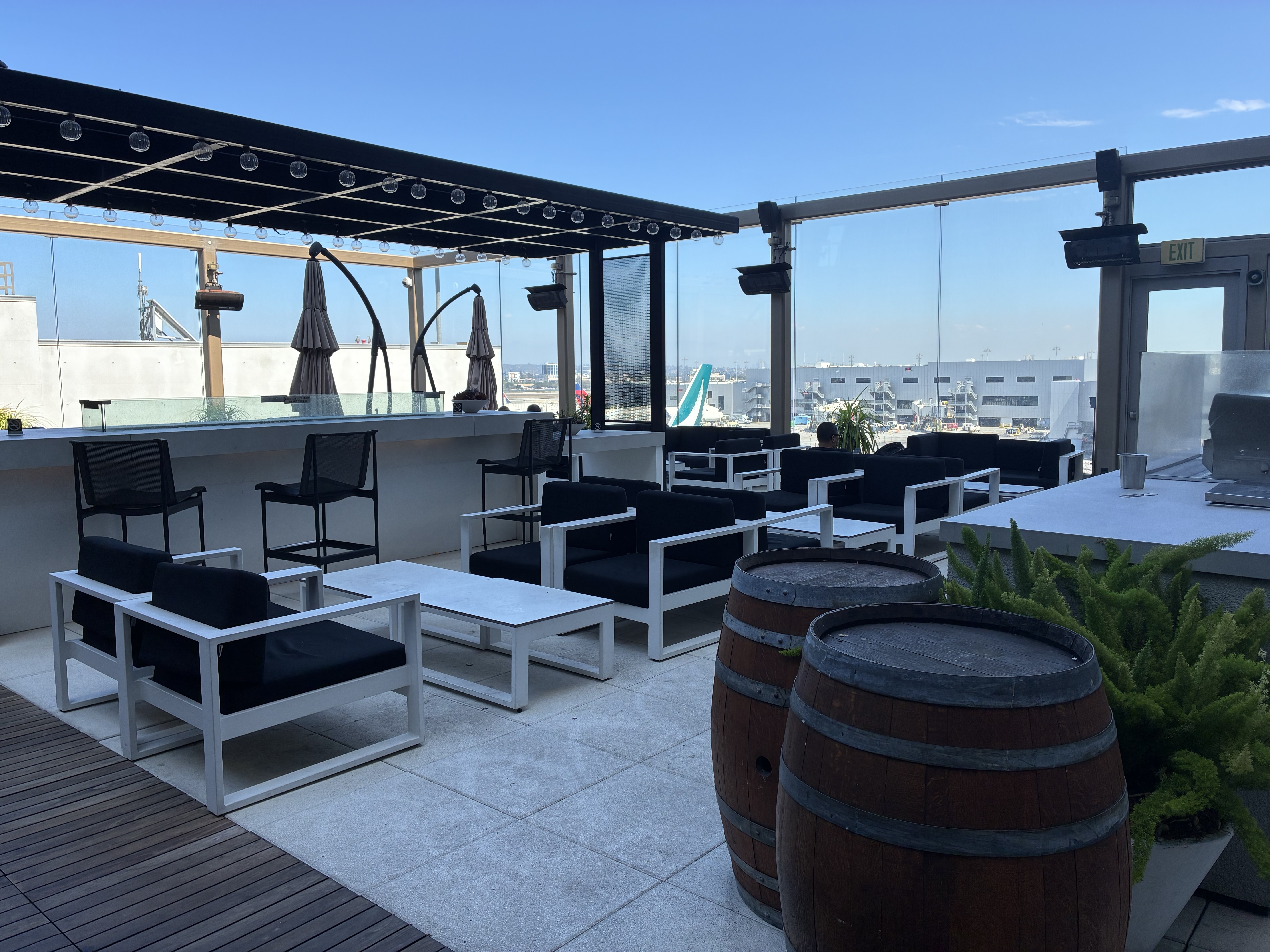 Outdoor terrace with airport views