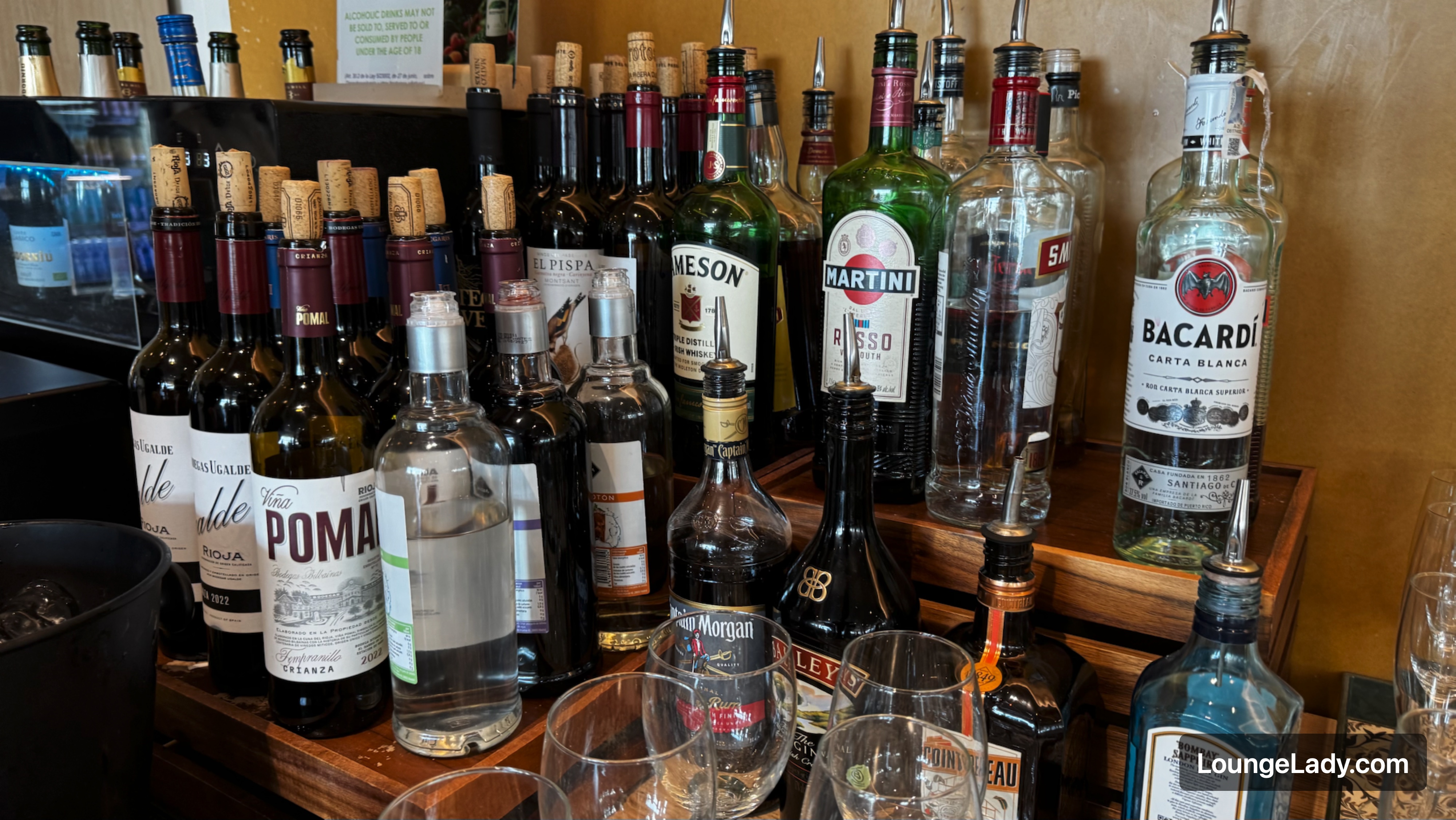 Wine and spirits selection in the main area
