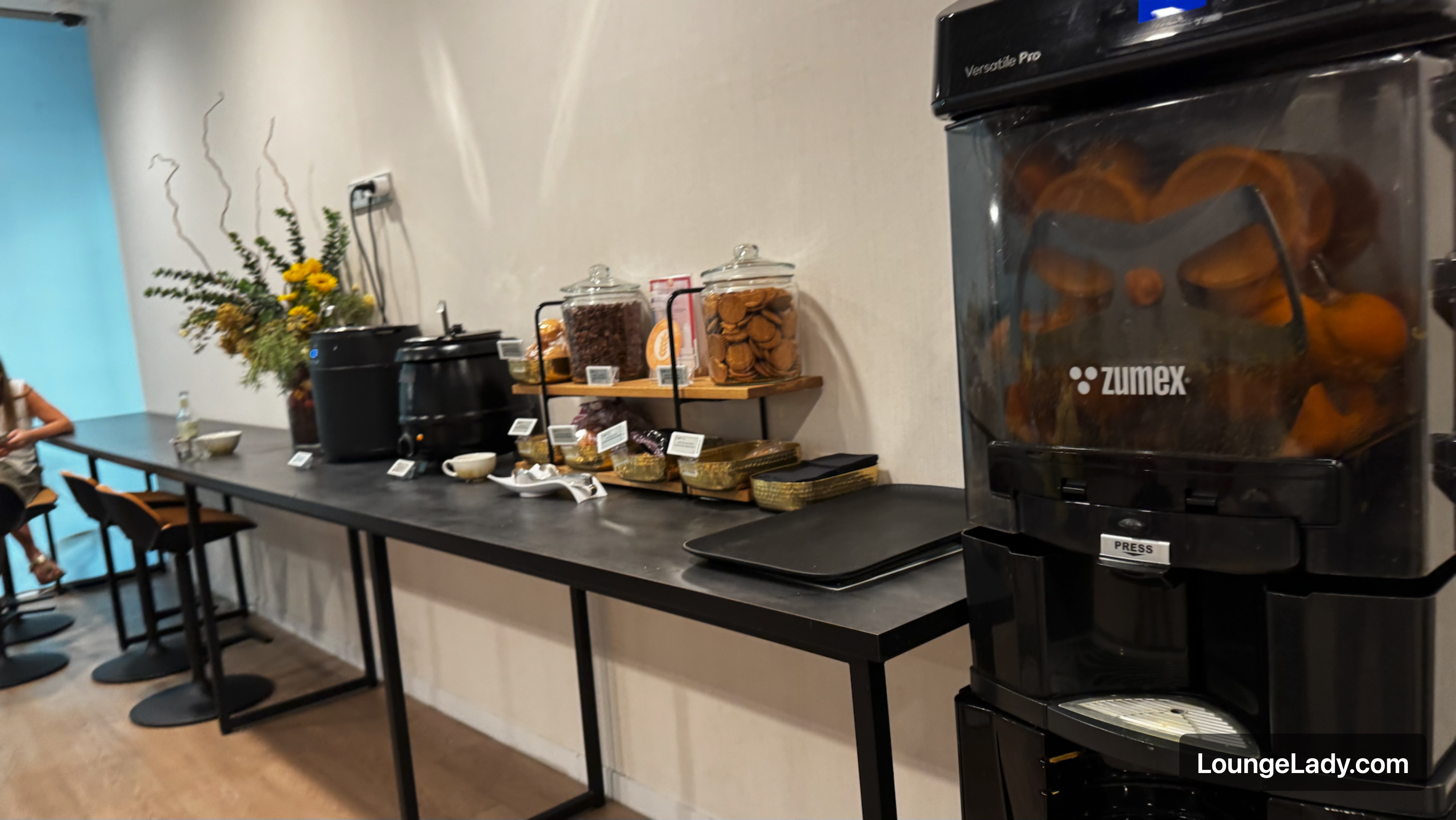 Coffee and juice station in the overflow area